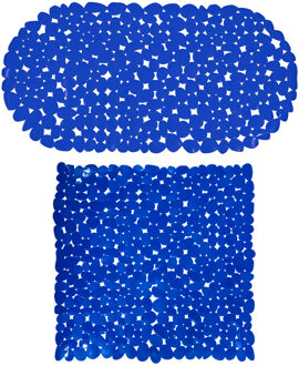 MSV Douche/bad anti-slip matten set badkamer - pvc - 2x stuks - donkerblauw - 2 formaten