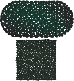 MSV Douche/bad anti-slip matten set badkamer - pvc - 2x stuks - donkergroen - 2 formaten