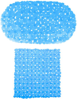 MSV Douche/bad anti-slip matten set badkamer - pvc - 2x stuks - ijsblauw - 2 formaten