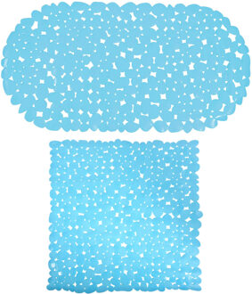 MSV Douche/bad anti-slip matten set badkamer - pvc - 2x stuks - lichtblauw - 2 formaten