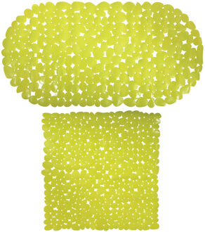MSV Douche/bad anti-slip matten set badkamer - pvc - 2x stuks - limegroen - 2 formaten