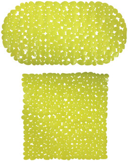 MSV Douche/bad anti-slip matten set badkamer - pvc - 2x stuks - limegroen - 2 formaten