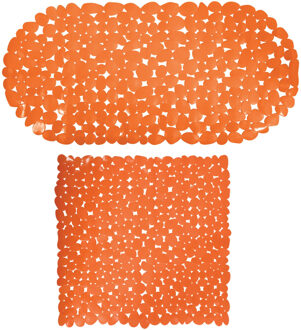 MSV Douche/bad anti-slip matten set badkamer - pvc - 2x stuks - oranje - 2 formaten