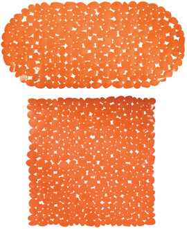 MSV Douche/bad anti-slip matten set badkamer - pvc - 2x stuks - oranje - 2 formaten