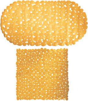 MSV Douche/bad anti-slip matten set badkamer - pvc - 2x stuks - saffraan geel - 2 formaten