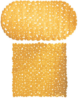 MSV Douche/bad anti-slip matten set badkamer - pvc - 2x stuks - saffraan geel - 2 formaten