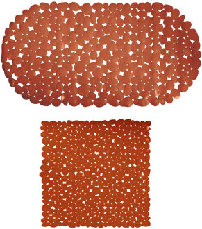MSV Douche/bad anti-slip matten set badkamer - pvc - 2x stuks - terracotta - 2 formaten