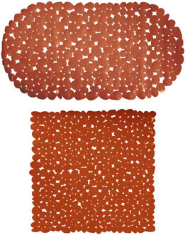 MSV Douche/bad anti-slip matten set badkamer - pvc - 2x stuks - terracotta - 2 formaten