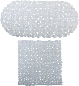 MSV Douche/bad anti-slip matten set badkamer - pvc - 2x stuks - transparant - 2 formaten