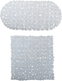 MSV Douche/bad anti-slip matten set badkamer - pvc - 2x stuks - transparant - 2 formaten