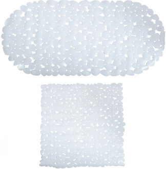 MSV Douche/bad anti-slip matten set badkamer - pvc - 2x stuks - wit - 2 formaten