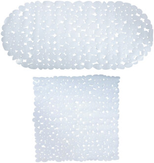 MSV Douche/bad anti-slip matten set badkamer - pvc - 2x stuks - wit - 2 formaten