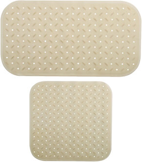 MSV Douche/bad anti-slip matten set badkamer - rubber - 2x stuks - beige - 2 formaten - Badmatjes