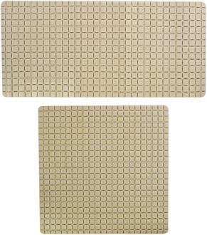 MSV Douche/bad anti-slip matten set badkamer - rubber - 2x stuks - beige - 2 formaten - Badmatjes