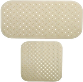 MSV Douche/bad anti-slip matten set badkamer - rubber - 2x stuks - beige - 2 formaten