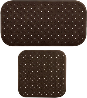 MSV Douche/bad anti-slip matten set badkamer - rubber - 2x stuks - bruin - 2 formaten
