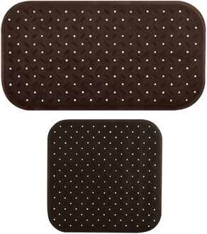 MSV Douche/bad anti-slip matten set badkamer - rubber - 2x stuks - bruin - 2 formaten