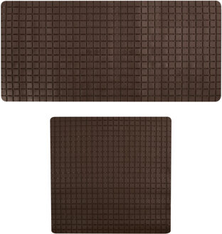 MSV Douche/bad anti-slip matten set badkamer - rubber - 2x stuks - bruin - 2 formaten