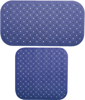 MSV Douche/bad anti-slip matten set badkamer - rubber - 2x stuks - donkerblauw - 2 formaten - Badmatjes