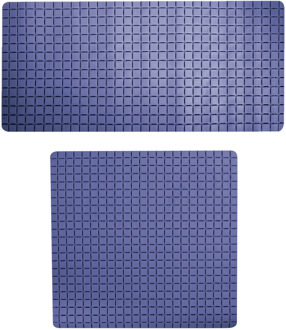 MSV Douche/bad anti-slip matten set badkamer - rubber - 2x stuks - donkerblauw - 2 formaten - Badmatjes