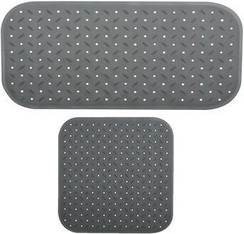 MSV Douche/bad anti-slip matten set badkamer - rubber - 2x stuks - donkergrijs - 2 formaten - Badmatjes