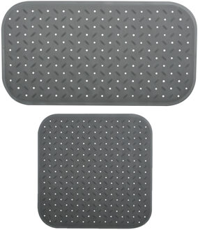 MSV Douche/bad anti-slip matten set badkamer - rubber - 2x stuks - donkergrijs - 2 formaten