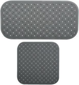 MSV Douche/bad anti-slip matten set badkamer - rubber - 2x stuks - donkergrijs - 2 formaten