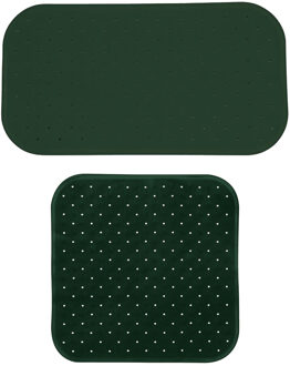 MSV Douche/bad anti-slip matten set badkamer - rubber - 2x stuks - donkergroen - 2 formaten