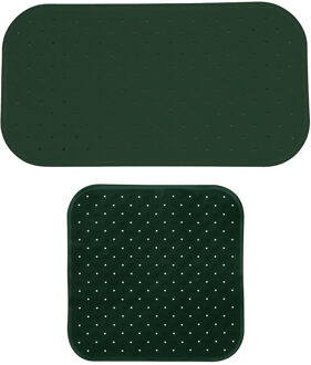 MSV Douche/bad anti-slip matten set badkamer - rubber - 2x stuks - donkergroen - 2 formaten