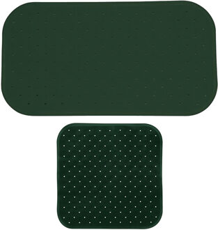 MSV Douche/bad anti-slip matten set badkamer - rubber - 2x stuks - donkergroen - 2 formaten