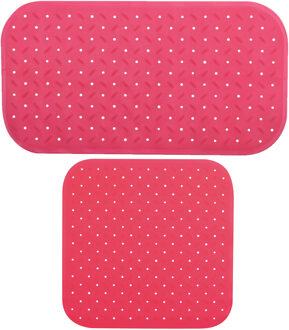 MSV Douche/bad anti-slip matten set badkamer - rubber - 2x stuks - fuchsia roze - 2 formaten - Badmatjes