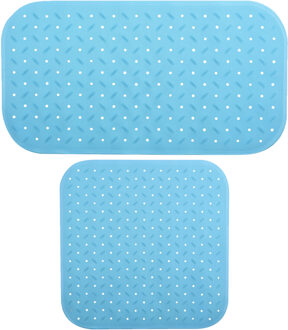 MSV Douche/bad anti-slip matten set badkamer - rubber - 2x stuks - lichtblauw - 2 formaten