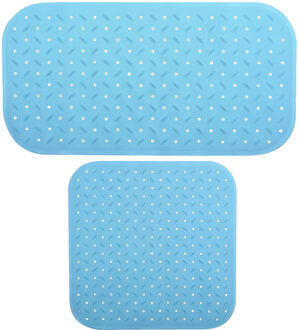MSV Douche/bad anti-slip matten set badkamer - rubber - 2x stuks - lichtblauw - 2 formaten