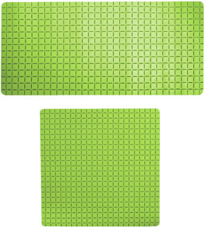 MSV Douche/bad anti-slip matten set badkamer - rubber - 2x stuks - limegroen - 2 formaten - Badmatjes