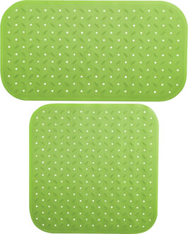 MSV Douche/bad anti-slip matten set badkamer - rubber - 2x stuks - limegroen - 2 formaten