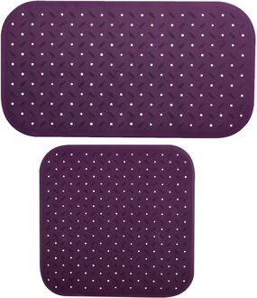 MSV Douche/bad anti-slip matten set badkamer - rubber - 2x stuks - paars - 2 formaten