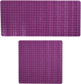 MSV Douche/bad anti-slip matten set badkamer - rubber - 2x stuks - paars - 2 formaten