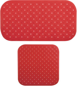 MSV Douche/bad anti-slip matten set badkamer - rubber - 2x stuks - rood - 2 formaten - Badmatjes