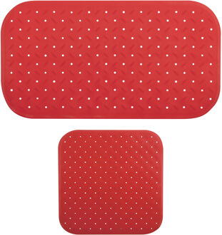 MSV Douche/bad anti-slip matten set badkamer - rubber - 2x stuks - rood - 2 formaten - Badmatjes