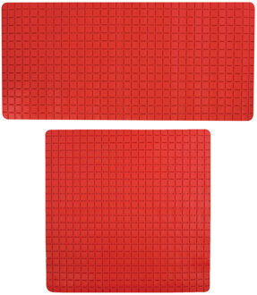 MSV Douche/bad anti-slip matten set badkamer - rubber - 2x stuks - rood - 2 formaten - Badmatjes