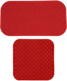 MSV Douche/bad anti-slip matten set badkamer - rubber - 2x stuks - terracotta - 2 formaten