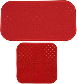 MSV Douche/bad anti-slip matten set badkamer - rubber - 2x stuks - terracotta - 2 formaten