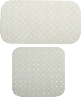 MSV Douche/bad anti-slip matten set badkamer - rubber - 2x stuks - wit - 2 formaten
