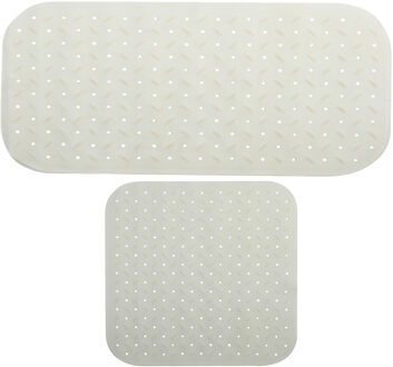 MSV Douche/bad anti-slip matten set badkamer - rubber - 2x stuks - wit - 2 formaten