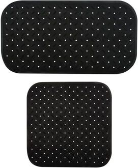 MSV Douche/bad anti-slip matten set badkamer - rubber - 2x stuks - zwart - 2 formaten