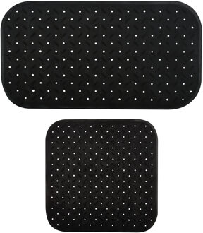 MSV Douche/bad anti-slip matten set badkamer - rubber - 2x stuks - zwart - 2 formaten