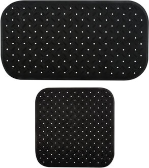 MSV Douche/bad anti-slip matten set badkamer - rubber - 2x stuks - zwart - 2 formaten