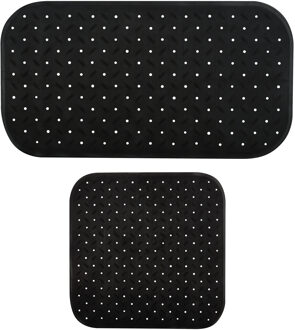 MSV Douche/bad anti-slip matten set badkamer - rubber - 2x stuks - zwart - 2 formaten