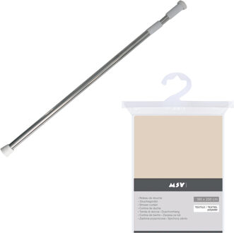 MSV Douchegordijn met ophangstang - uitschuifbaar 75-125 cm - beige - 180 x 200 cm - polyester