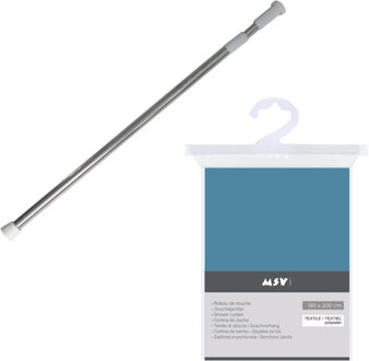 MSV Douchegordijn met ophangstang - uitschuifbaar 75-125 cm - blauw - 180 x 200 cm - polyester